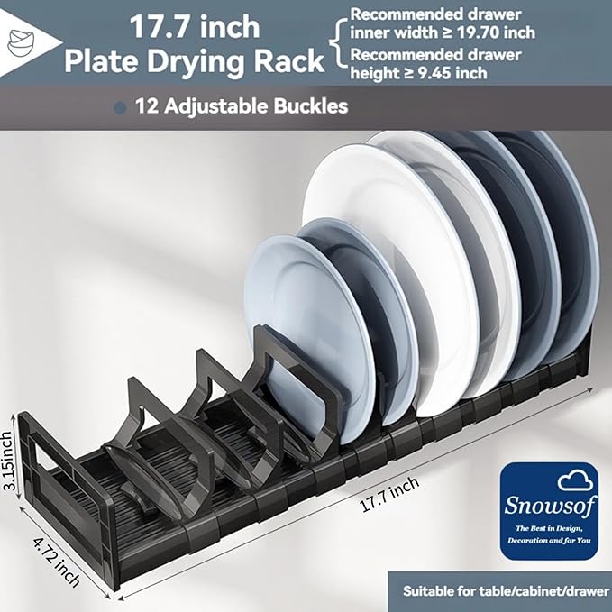 Dish Drying Rack, Stainless Steel Adjustable Bowl Plate Drainer, Pot Lid Holder, Cabinet Organizer for Cutting Boards, Cooling Racks, Pots & Pans (17.7 inch)