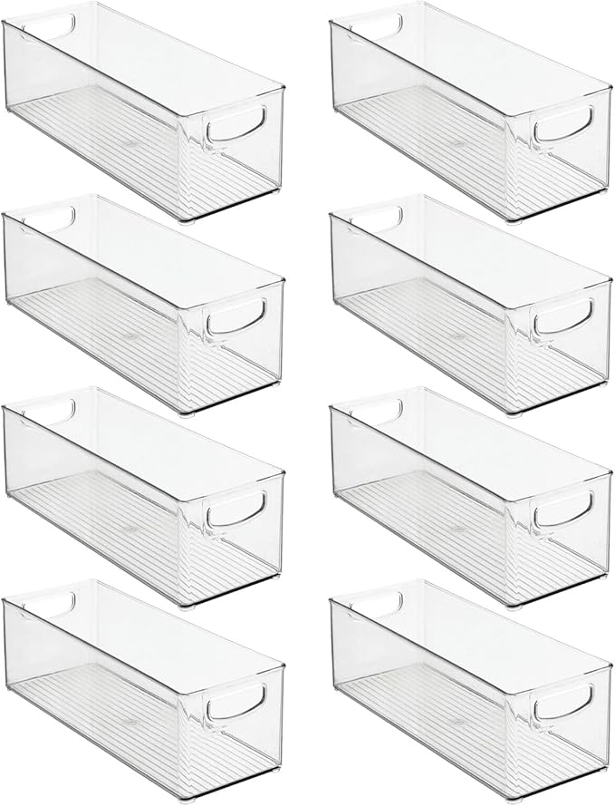 mDesign Plastic Closet Organizer with Handles - Storage Basket Bin for Closet Shelf Organization - Stackable Container for Organizing Clothes and Laundry Supplies - Ligne Collection - 8 Pack - Clear