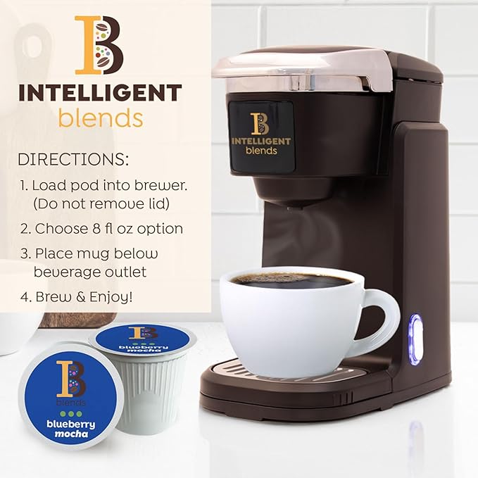 Intelligent Blends Blueberry Mocha Flavored Coffee Pods, 16 ct, Medium Roast Single Serve Pods – 100% Arabica Coffee, Compatible with Keurig K Cups Maker