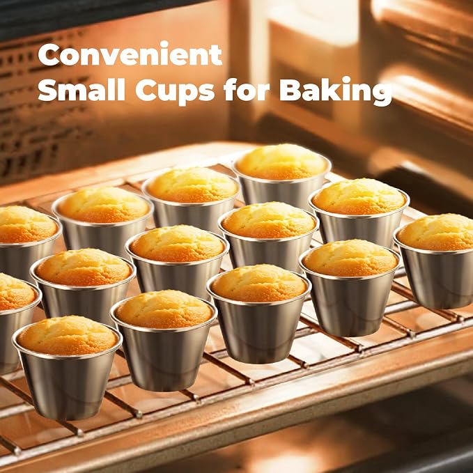 Fit Meal Prep [24 Pack 2.5 oz Stainless Steel Dipping Sauce Cups, Reusable Metal Ramekins, Commercial Grade Condiment Bowls, Individual Portion Cups, Small Round Au Jus Cup for Home, Restaurant
