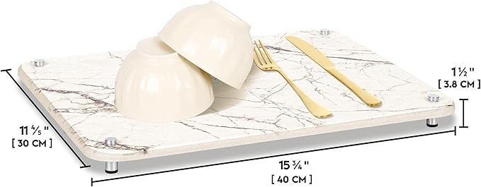 Spaceneat Diatomite Stone Drying Mat for Kitchen Counter - Rapid Moisture Removal - 15.7" x 11.8" Large Dish Drying Stone for Kitchen Sink - Diatomaceous Earth Quick Dry Dish Mat - White Marble