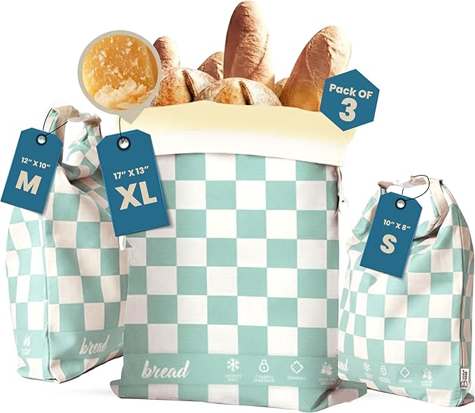3-Pack Reusable Beeswax Bread Bags (XL, M, S) - Organic Cotton Beeswax Bread Storage Bag for Homemade Bread & Sourdough Freezer-Safe, Breathable & Freshness Support - Eco-Friendly Bread Bag