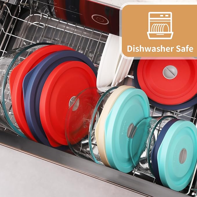 Replacement Lids for Pyrex 7202-PC 1 Cup and 7200-PC 2 Cup and 7201-PC 4 Cup and 7402-PC 6/7 Cup, Silicone Round Storage Cover Lid for Anchor Hocking Glass Bowl 7 Pack Multiple Colors