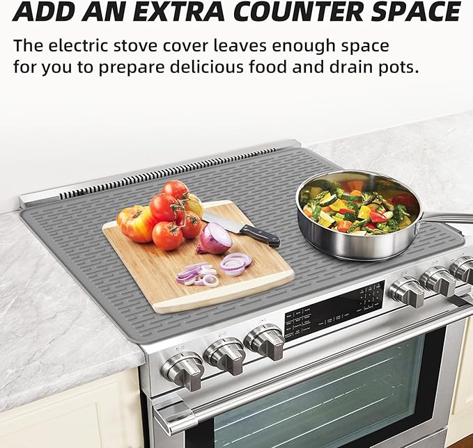 LOPNUR Thick Electric Stove Cover for Stove Top, 29.9"x20.9" Silicone Stove Mat for Glass Top Stove Cover, Heat Resistant Induction Cooktop Protector, Non-Slip Kitchen Glass Cooktop Protector, Grey