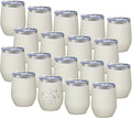 YOUKE OLA 18 Pack Stainless Steel Wine Tumbler with lid, 12oz Insulated Powder Coated Wine Tumbler Stemless Double Wall Vacuum Wine Glass Coffee Tumbler Bulk for Laser Engrave, DIY Gift, Cream White