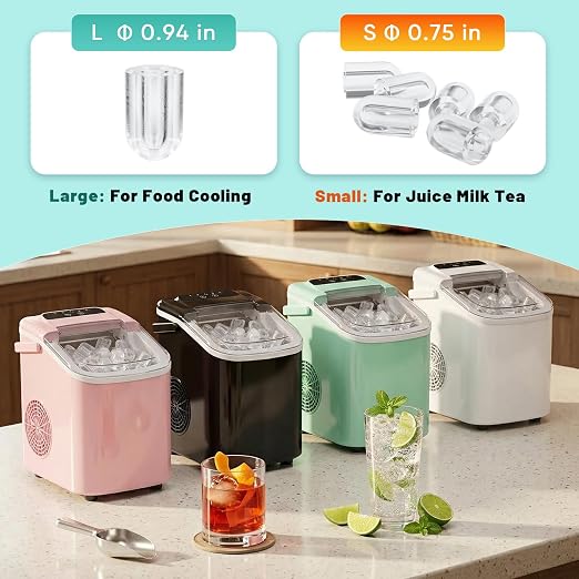OLIXIS Countertop Ice Maker with Self-Cleaning, Portable Ice Maker Machine with Ice Scoop, 26Lbs/24H, 9 Cubes in 6 Mins, 2 Sizes of Bullet Ice for Home, Kitchen, Office