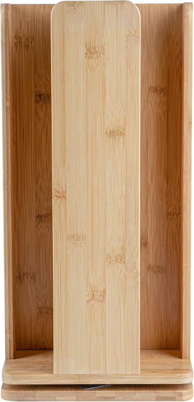 Restaurantware Restpresso 9 x 18 Inch Coffee Cup and Lid Organizer 1 Revolving Cup and Lid Holder - 4 Section Countertop Natural Bamboo Cup and Lid Dispenser For Restaurants Homes or Offices