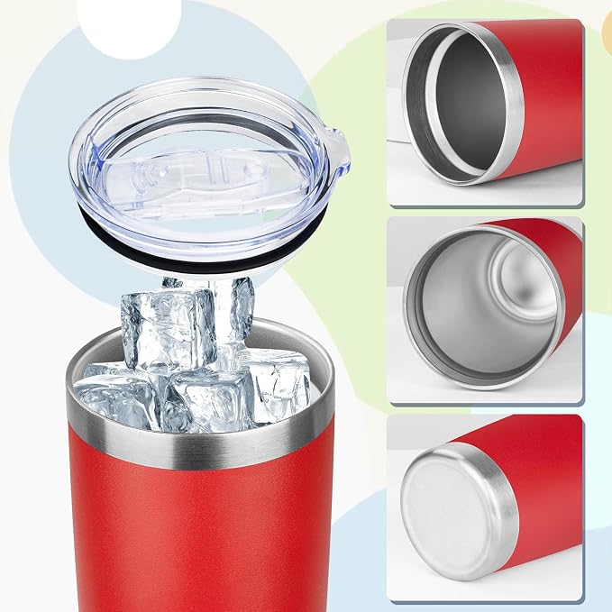 20oz Tumbler with Lid Stainless Steel Insulated Tumblers Travel Coffee Tumbler Bulk Double Wall Vacuum Insulated Water Cup Gifts for Christmas Women Men Her Him Home Office(Red, 1pack)