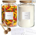 2 PCS Flour Sugar Storage Containers Glass Jar, 4000ml/1 Gallon/4.2 Qt/135oz,Large Glass Food Storage Jars with Wood Airtight Lids,for Tea,Spice,Cereal Rice Flour Pasta Sugar