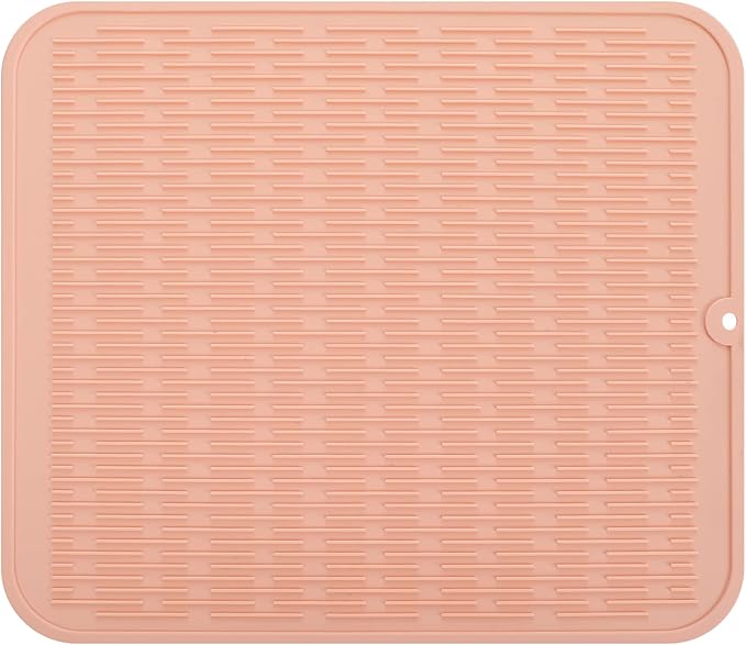 MicoYang Silicone Dish Drying Mat for Multiple Usage,Easy clean,Eco-friendly,Heat-resistant Silicone Mat for Kitchen Counter or Sink,Refrigerator or Drawer Liner Pink XL 18 inches x 16 inches