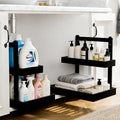 2-Tier Under Sink Pull Out Organizer, Bamboo Cabinet Storage Shelf with Adjustable Height, Slide Out for Kitchen Bathroom Pantry (Black, 2 Packs)