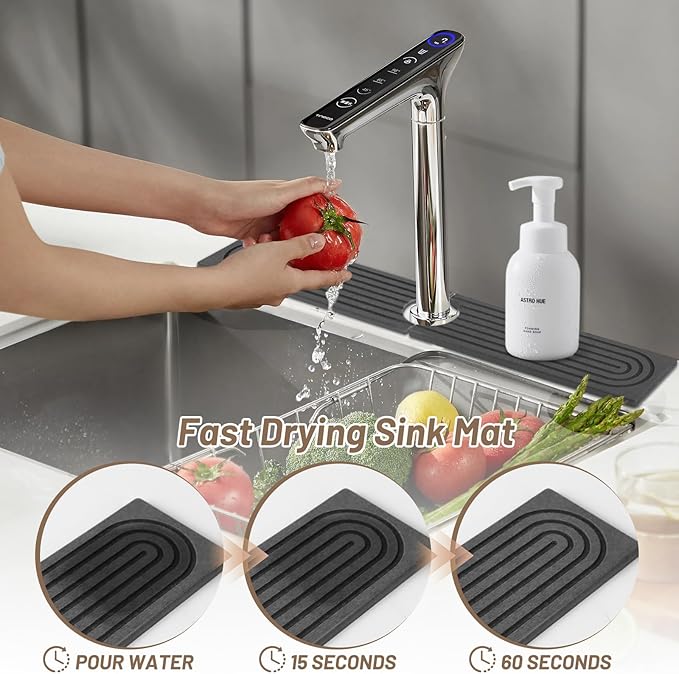 Faucet Mat for Kitchen Sink - 23.6" Diatomite Fast Stone Drying Mat for Kitchen Counter Tray Absorbent Mat Faucet Splash Guard for Kitchen Sink and Bathroom Counter (Deep Gray, 23.62"x3.94")