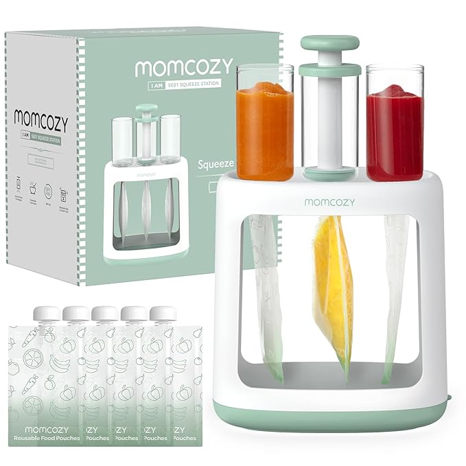 Momcozy Squeeze Station,Baby Food Maker,Pouch Filler for Homemade Baby Puree, BPA-Free, Dishwasher Safe, with Reusable Baby Food Pouches for Babies & Toddlers