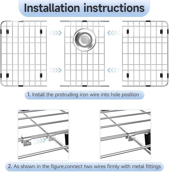 28-7/8’’ x 14-3/8’’ Sink Protectors for Kitchen Sink, Stainless Steel Kitchen Sink Protector, Sink Grate for Bottom of Kitchen Sink with Rear Drain, Sink Grid for Single Bowl Kitchen Sink