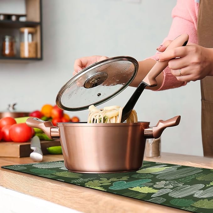 2 in 1 Table Runner Trivet for Hot Pots and Pans Heat Resistant Non Slip Waterproof 39 x 12 Inch Decorative Table Protector for Kitchen Countertop Green Simple Cacti