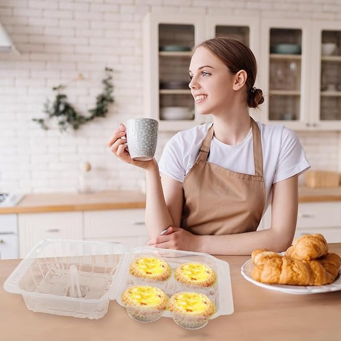 40 Pack 4-Compartment Clear Plastic Cupcake Boxes, 4-Cavity Cupcake Holders, Clear Cupcake Containers (20) | Clear Plastic Cupcake Boxes, 4-Cavity Cupcake Holders with Deep Dome for Bakery Muffin Dessert