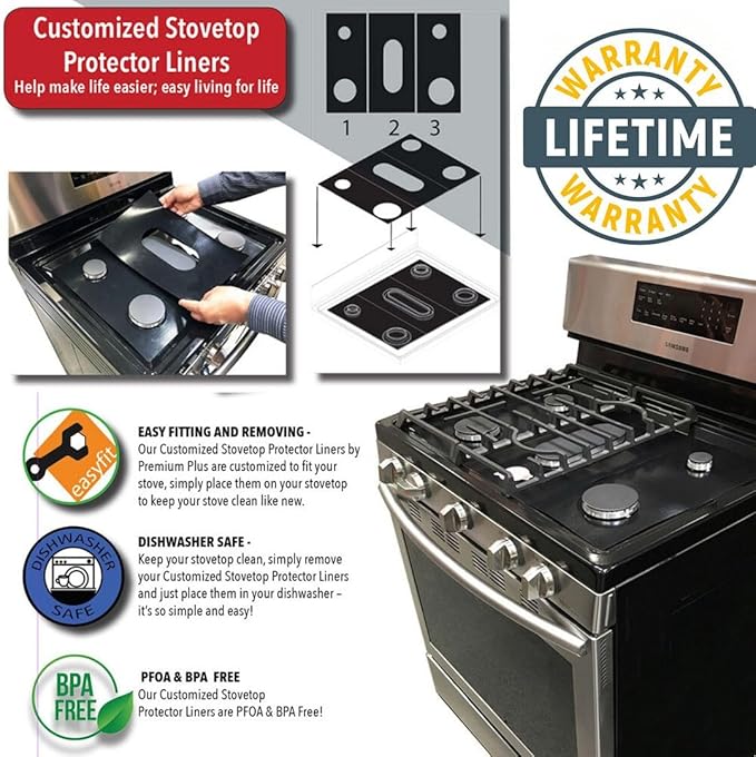 Premium Plus Stove Protectors for LG Gas Range Model LDGL6924S, Custom Cut, Easy to Clean Stove Liner, Made in the USA.