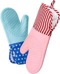 Kitchen Mama UltraShield Silicone Oven Mitts – Heat Resistant, Non-Slip Surface, Durable, Safe, Pot Holders, Flexible Waterproof Glove Set, Perfect for Cooking, Baking, Grilling, BBQ (USA Flag)