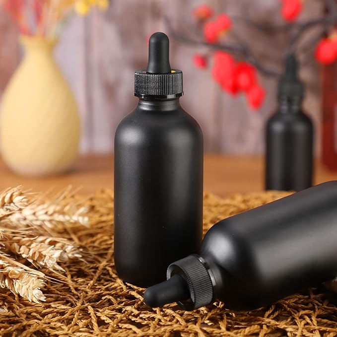 Epakh 50 Pack 4oz Glass Dropper Bottles, Refillable Glass Eye Dropper Bottles with Pipette for Essential Oils, Perfumes, Lab Use, Cuticle Oils, Tinctures, Travel, Home(Black)