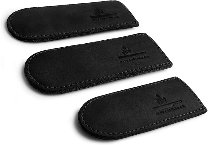Leather Skillet Handle Cover for Cast Iron Skillets, Heat Resistant Pan Handle Covers (Charcoal Black)