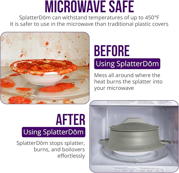 L.I.Q Silicone Splatter Guard – Fits 10 and 12 Inch Pots (25 and 30 Centimeters) – Microwave Safe and Durable SplatterDom - Includes 10” Lid - Food and Oil Splash Guard (Smoke, Large)