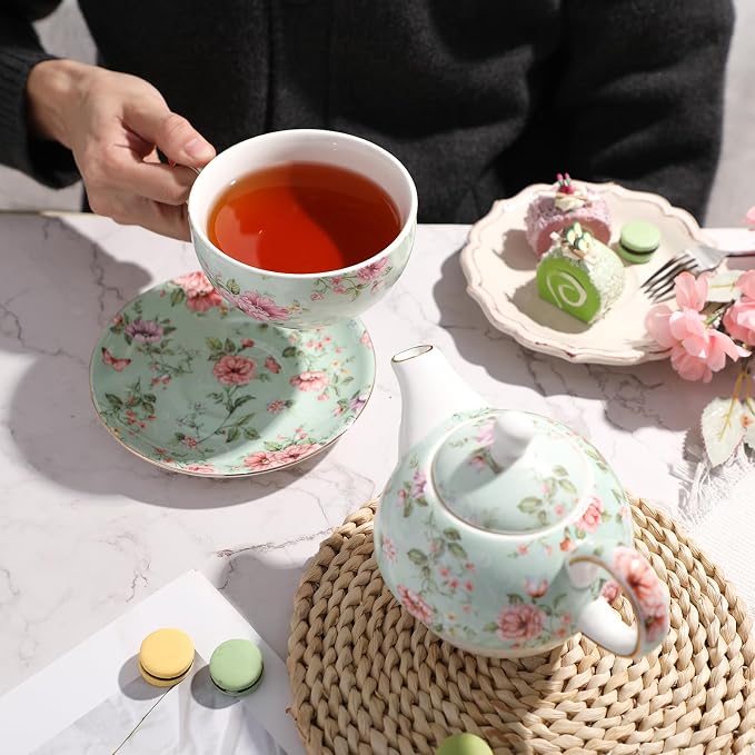 Tea Cup Set Ceramic Including 1 Teapot with lid 1 Tea Cup with 1 Sauser (Gg1)