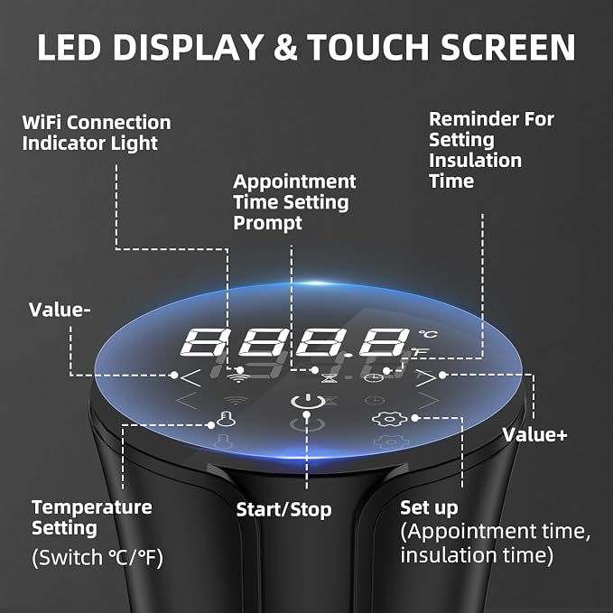 5G WIFI Sous Vide Machine|1100 Watts Sous Vide-Precision Cooker with Bag, Recipes| Thermal Immersion Circulator, Fast Heating with Accurate Temperature and Timer, LED Touch Screen/APP Control,Black