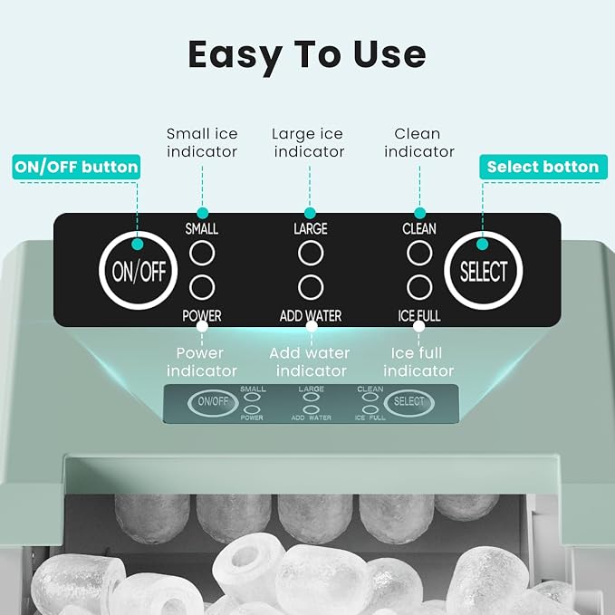 OLIXIS Countertop Ice Maker Machine with Handle, Auto-Cleaning Portable Ice Maker with Basket & Scoop, 26lbs in 24Hrs & 9 Cubes in 6 Mins, 2 Cube Sizes, for Home Party Camping RV, Green