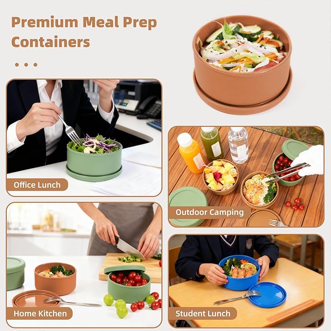 24fl oz (700ml) Silicone Food Storage Containers,Round Bowls with Lids - Meal Prep Containers for Kitchen Serving, Salad & Lunch - Airtight, Microwave/Fridge/Dishwasher Safe, BPA-Free (Brown)