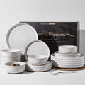 18-Piece Reactive Glaze Stoneware Dinnerware Sets for 6 - Coupe Plates & Bowls with Speckles & Spirals - Chip & Scratch Resistant Dishes, Microwave & Dishwasher Safe - Gift Box, White