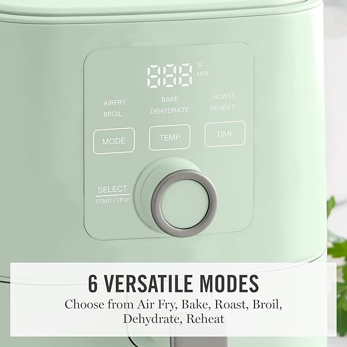 Martha Stewart 6QT Air Fryer, 6-in-1, Bake, Broil, Roast, Air Fry, Dehydrate, Reheat, Ceramic Non-Stick Basket, Crispy Results Fast, 400°F Max Temp, Shake Reminder, Auto Shut-Off, Honeydew Green