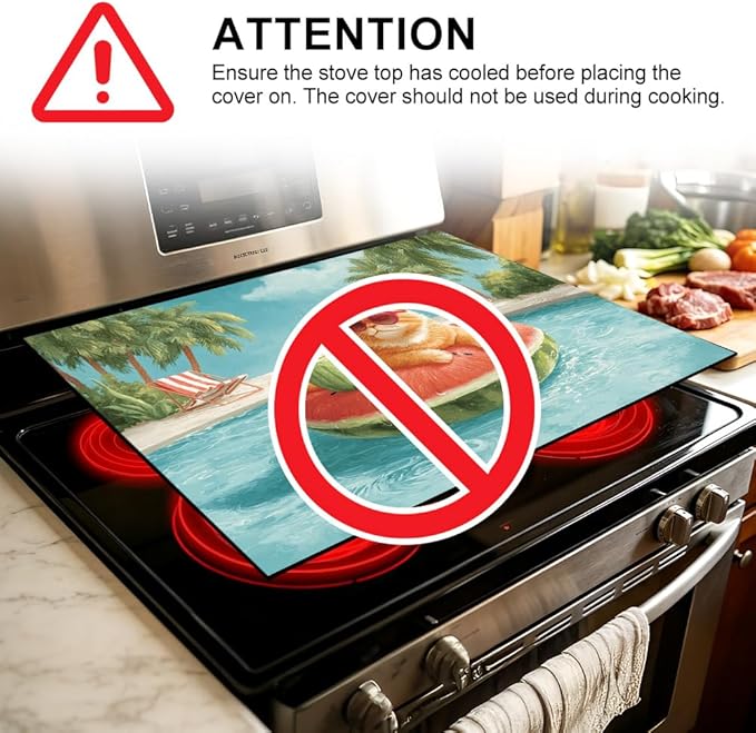 Stove Top Cover for Electric Stove 28.35 x 20.47 Inch Non Slip Stove Mat Summer Cat Pool Float Glass Cooktop Protector Kitchen Counter Mat