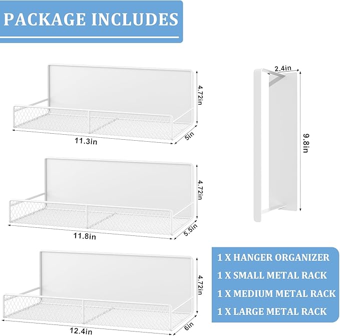 DTUQYX Magnetic Shelf for Washing Machine 4-Pack: Widen Magnetic Laundry Organizer (5"-6") with Hanger Organizer, Strong Magnet, Rust Proof, Heavy Duty Magnetic Spice Rack for Refrigerator (White)