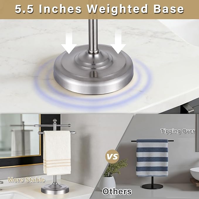 Hand Towel Stand,304 Stainless Steel Hand Towel Holder for Bathroom Kitchen Counter，14.5 Inch S-Shape Weighted Base Standing Hand Towel Rack Bar Holds 2 Towels (Brushed Nickel)