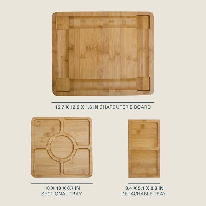 Gibson Home Rustic Inspirations 18-Piece Bamboo Charcuterie Board Set for Serving – Large Cheese & Fruit Tray with Hidden Drawer Ceramic Bowls Utensils – Gift for Entertaining Housewarming Holidays