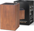 Acacia Wood Universal Knife Block with Plastic Slot Top, Kitchen Knife Holder for Knives, Scissors & Sharpening Rod, Easy-Clean Countertop Storage Organizer