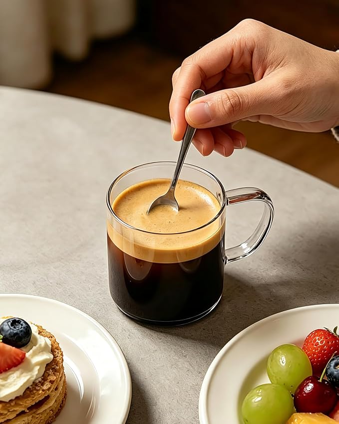 LUXU Glass Coffee Mugs Set of 4,14 oz Clear Coffee Cups,Hand Blown&Seamless Design,Heat Resistant and Explosion-Proof,Lightweight Tea Mugs with Anti Scald Handle Ideal for Home,Cafe
