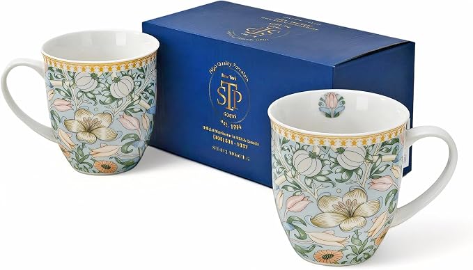 STP GOODS Porcelain Mug 13.5 fl. oz. - Set of 2 in Gift Box Coffee Cup, Gift for Women and Men (Morris Garden) | Coffee Cup, Gift for Women and Men