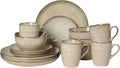 Gibson Elite Jasper 16 Piece Plates and Bowls Reactive Glaze Dishes Stoneware Ceramic Dinnerware Set - Service for 4 - Taupe