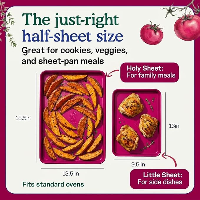 Great Jones Holy Sheet Pan (Raspberry) | Nonstick, Half-Sheet Pan | Aluminized Steel, 18.5" x 13.5" | For Baking, Roasting, & Broiling | Premium Bakeware with Even Heat Distribution | Dishwasher-Safe