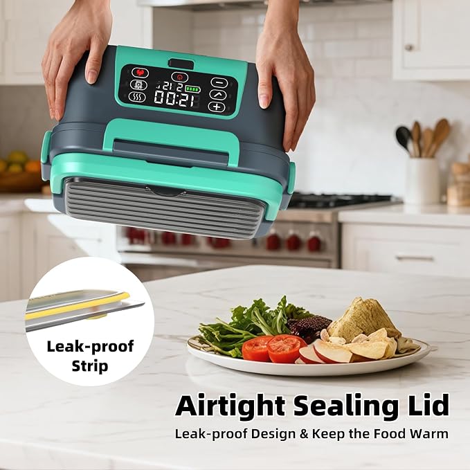 XL 6.3-Cups Cordless Electric Heated Lunch Box for Adults, Rechargeable Battery Powered Smart Self Heating Lunchbox for Men Women, 100W Food Warmer for Trucks Driver Travel Office Worker