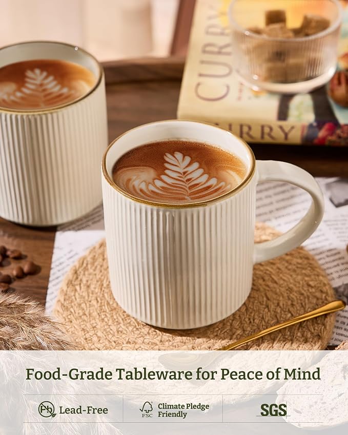 famiware Coffee Mug Set for 6, Star 16 oz Catering Mugs Cup Set with Handle for Coffee, Tea, Cocoa, Milk - Ceramic Stoneware Drinkware Set, White