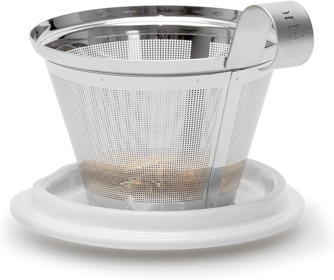 Tea Forte Double-Walled Ceramic Kati Cup, Removable Stainless Steel Infuser Basket and Lid, Steeps 12 oz Loose Leaf Tea, Dishwasher & Microwave Safe, Hanami
