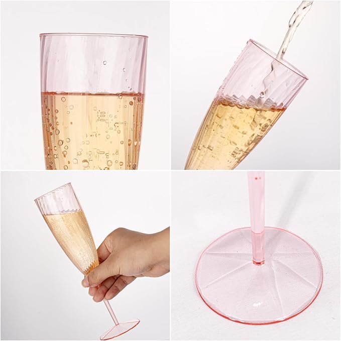WDF 36PCS Pink Champagne Flutes Plastic - 6OZ Pink Disposable Champagne Flutes Party Supplies for Birthday Parties Baby Shower Wedding Spring