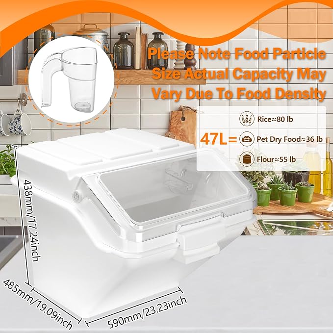 Flour Bin,50lb Stackable Kitchen Ingredient Storage Container with Lid - Food Pantry Organizer for Flour, Sugar, Rice, Baking,Dog Food Supplies (50lb)