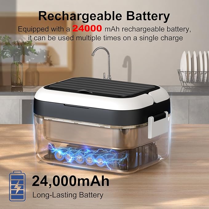 Cordless Electric Heated Lunch Box, 1.5L - 6.3 Cups 100W Rechargeable Smart Self-Heating Food Warmer with Removable Divider, Spoon, Fork, BPA Free, Portable Lunchbox for Car Travel Office Black