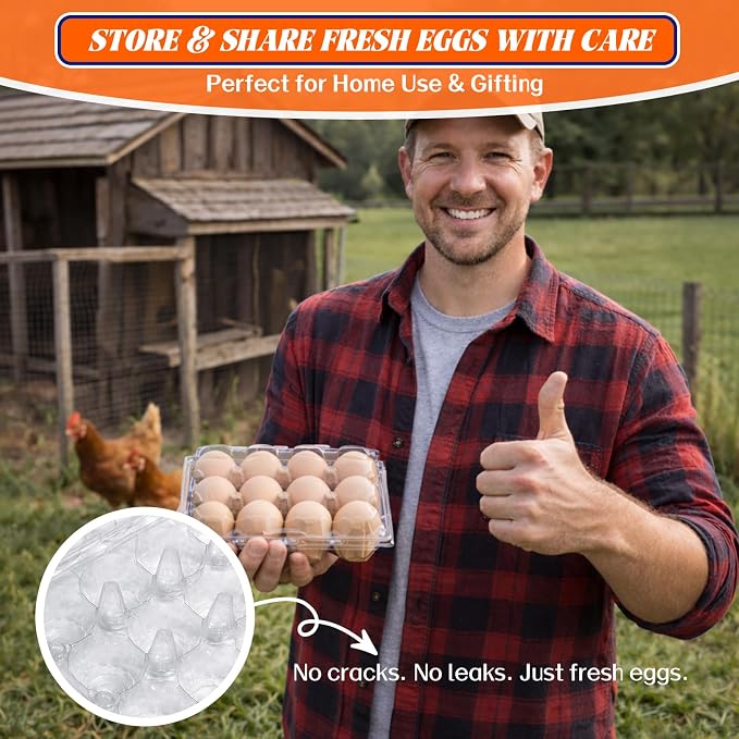 WIKDAY Egg Cartons Cheap Bulk 100 Pack 12 Count Plastic Clear Dozen Reusable Empty Egg Containers for Chicken Eggs Storage with Date Tracking Stickers