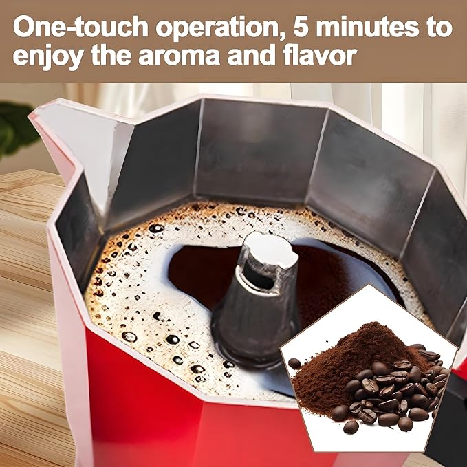 Aluminum Electric Moka Pot 3-6 Cup 270ml Express Coffee Maker Stovetop Espresso Portable Coffeemaker Italian Classic Brewing Greca Cafe Mocha with Removable Base and Overheating Protection Machine