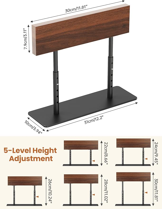 NiHome Acacia Wood Knife Block, Adjustable Height Magnetic Stand (8.66–11.81 in), Double-Sided Knife Storage, Thick Metal Base with Non-Slip Pads for Kitchen Counter