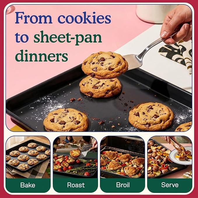 Great Jones Little Sheet (Pepper) | Jelly Roll Pan, Quarter Sheet Pan | Aluminized Steel,13.5" x 9.5" | For Baking, Roasting, & Broiling | Premium Bakeware with Even Heat Distribution
